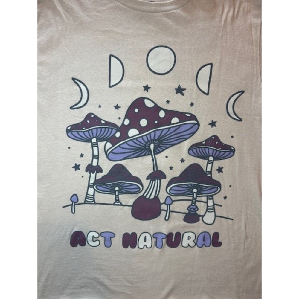 Bowery Mushroom Act Natural Fungi Moon Phase T Shirt SML‎ Womens Mens Tan